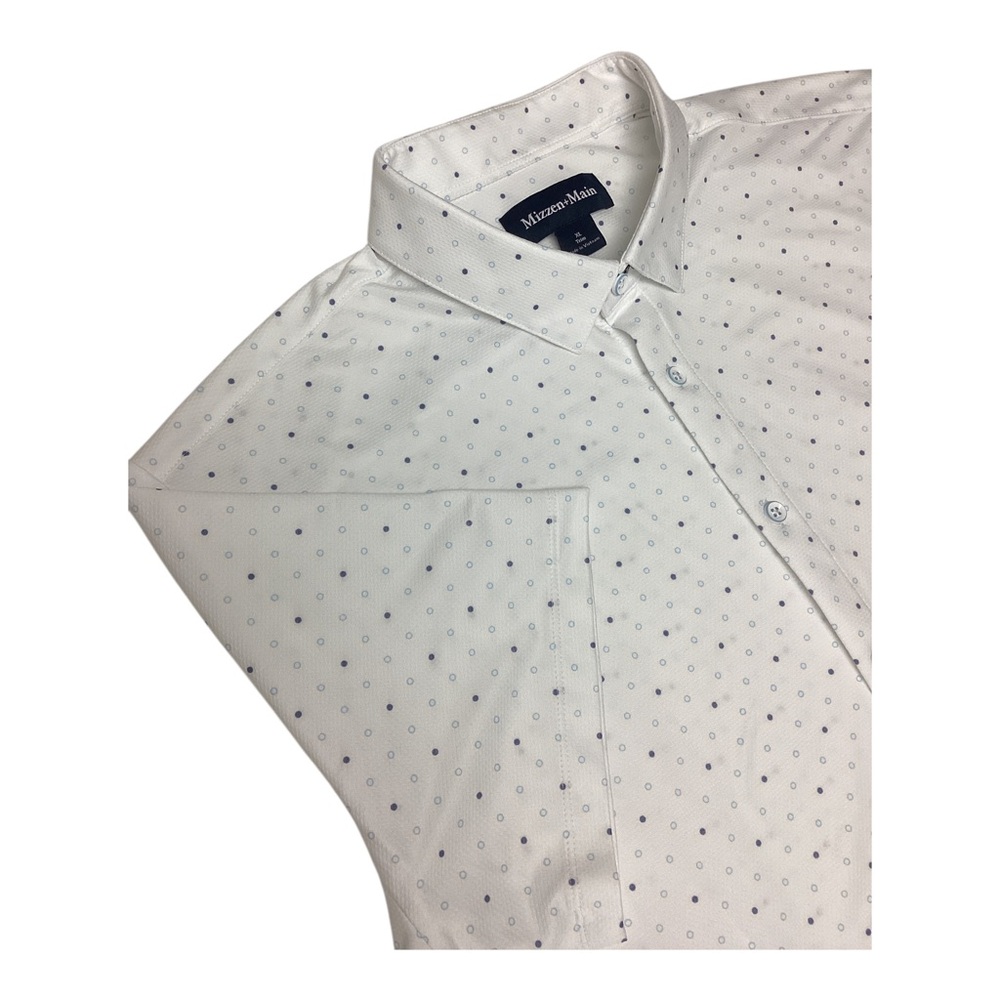 Mizzen+Main White Dress Shirt with Blue Micro Dot Pattern